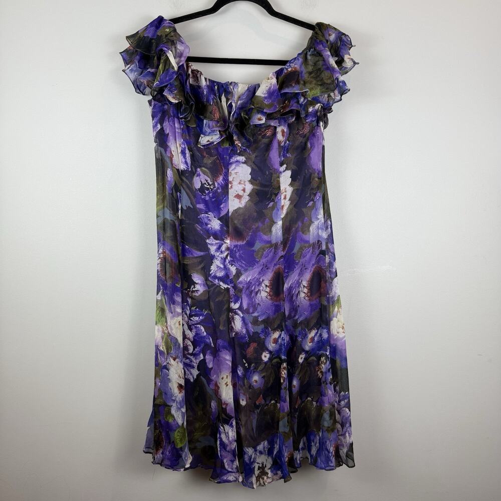 Ralph Lauren 100% Silk Floral Dress Sz 10 Purple Ruffle Fairycore Flowy Feminine
